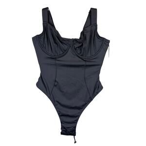 TA3 Hi Cut Lifty Black One-Piece Corset Lace-Up Underwire LARGE B/C Cup